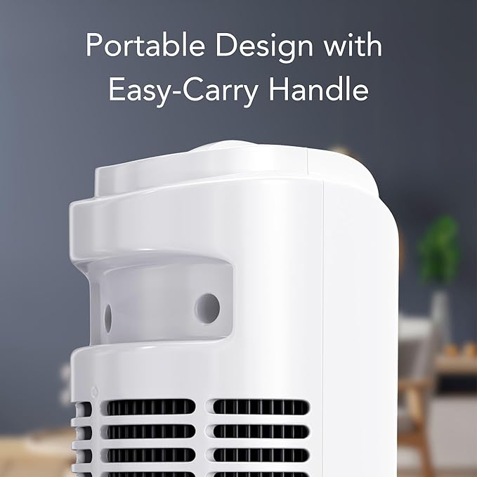 Comfort Zone Tower Fan for Bedroom, 32 inch, 3 Speeds, 90 Oscillation, Bladeless Indoor Fan, Built in Carry Handle, Portable Stand Fan, White