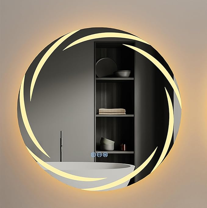 LUVODI Lighted LED Bathroom Mirror: 24” Circle Lighted Dimmable Wall Mounted Vanity Mirror with Bright Backlit - Smart Mirror Anti Fog with Touch Switch for Restroom Bedroom Living Room