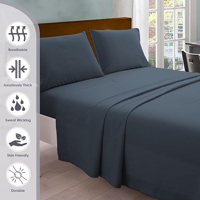 Pizuna Pure 100% Cotton California King Size Sheets, 800 Thread Count Long Staple Cotton Crisp Sateen Sheets with 15inch Deep Pocket (Dark Blue)