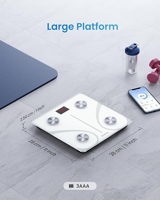 RENPHO Smart Scale for Body Weight, Digital Bathroom Scale BMI Weighing Bluetooth Body Fat Scale, Body Composition Monitor Health Analyzer with Smartphone App (White, 11"/280mm)