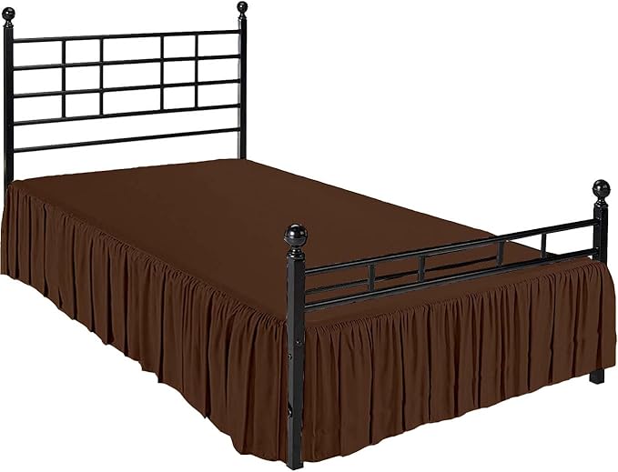 Ruffled Bed Skirt with Split Corners, Chocolate, King 18 Inch Drop Bedskirt, Hotel Quality Brushed Microfiber Wrinkle Free Dust Ruffle Bed Skirt King Size