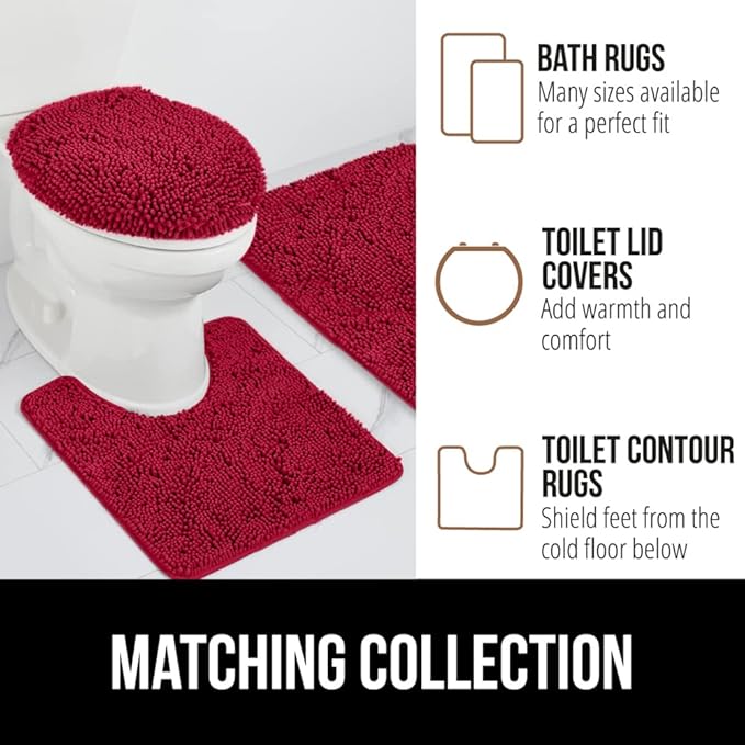GORILLA GRIP Bath Rug Mat, Thick Soft Absorbent Chenille, Quick Dry Microfiber Mats, Rubber Backing Washable Shower Floor Rugs, Bathmat Runner, US Designed Bathroom Home Decor Accessories 24x17, Red