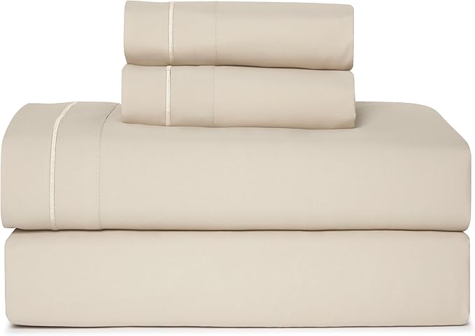 CASUAL LIVING Cal King Sheets 4 Piece Set with 2 Pillowcases, Soft Microfiber Hypoallergenic Washable Deep Pocket Lightweight Bedding Elasticized, California King Sheet Sets, Beige
