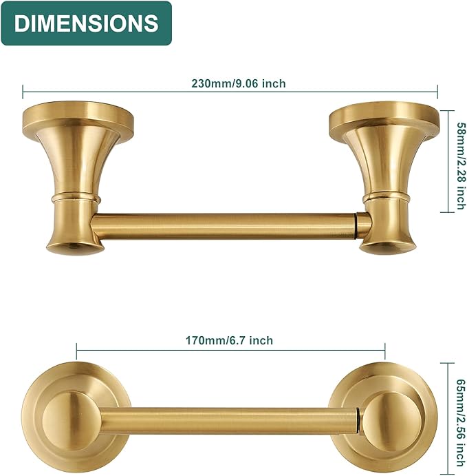 Hoimpro Wall Mounted Rustproof Toilet Tissue Paper Holder Bathroom Accessories Toilet roll Paper Hanger, Brushed Gold