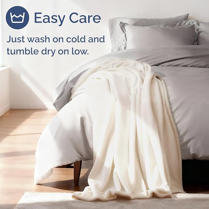 Ultra Soft Fleece Blanket Twin Size - Flannel Fleece Luxury Twin Blanket - Lightweight for Couch Bed Chair - Thick, Warm and Breathable - All Season Cozy Fuzzy, Anti-Static Microplush Bedding, Cream