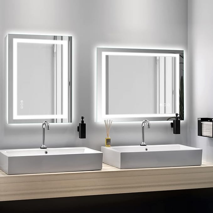 Amorho LED Bathroom Mirror, 20" X28" with Front Light and Backlit, Stepless Dimmable Wall Mount Mirrors, Anti-Fog, Shatter-Proof, Memory, 3 Colors Lihgting, LED Vanity Mirror(Horizontal/Vertical)