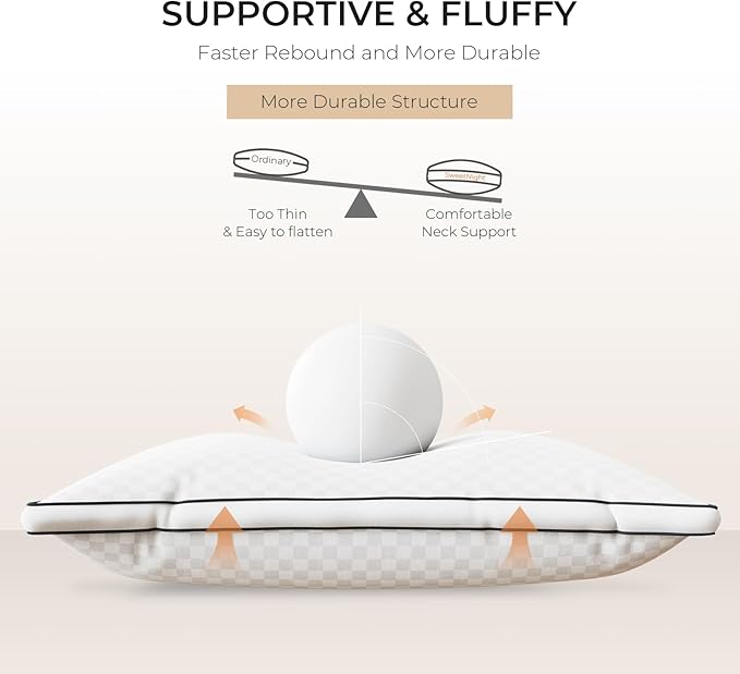 Sweetnight King Pillows 2 Pack, Hotel Bed Pillows Fluffy Gusseted for Neck and Shoulder, Back Side Sleeper Soft Pillows, 18"X34"