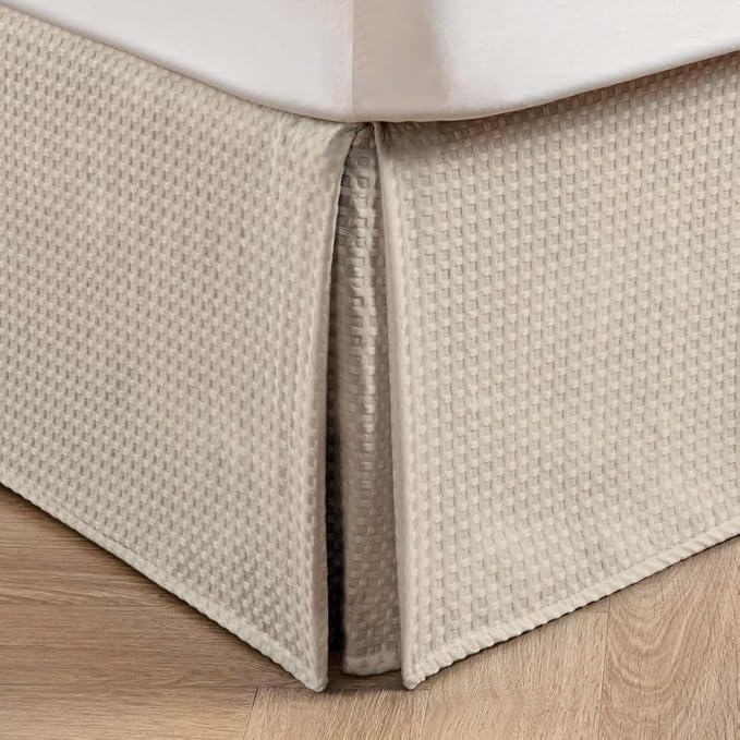 MIYE Pleated Waffle Weave Bed Skirt, Tailored Dust Ruffle 18 Inch Drop Easy Fit, Machine Washable,No Split Corners (Beige, Twin - 18" Drop)