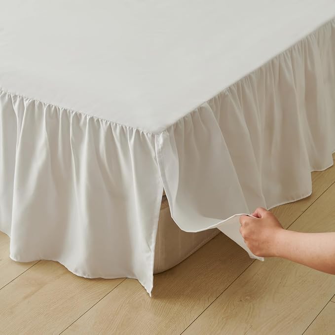 Bed Skirt Queen Size Ruffled Bed Skirt with Split Corners, Queen Bed Skirts 12 Inch Drop, Queen Size Bed Skirting with Platform, White, 12'' Queen