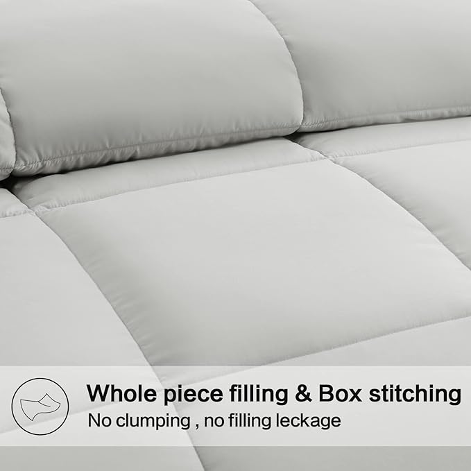 EASELAND Oversized Queen Down Alternative Comforter - Quilted Duvet Insert for All Seasons, Soft Lightweight with Corner Tabs, Summer Winter Warm Bedding, Light Grey 98×98 Inches