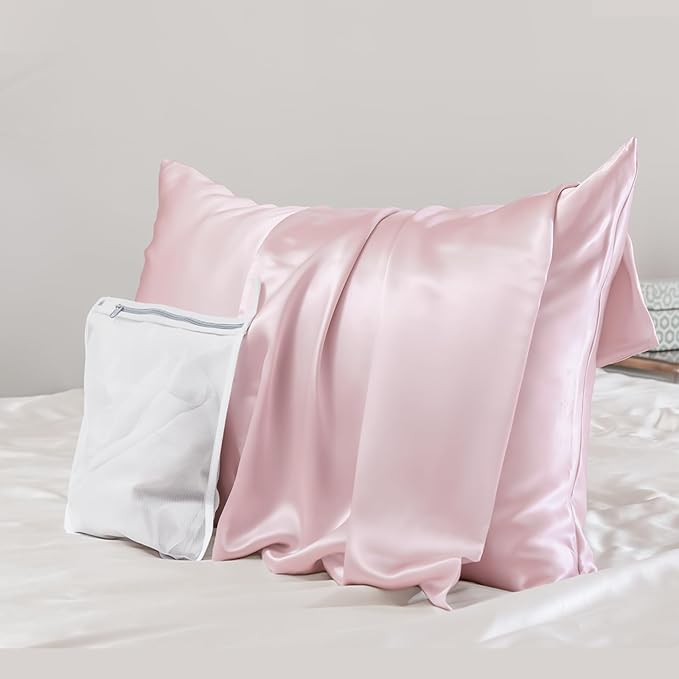 PROMEED 23 Momme Grade 6A+ Pink Silk Pillowcase with Zipper, Premium Mulberry Silk Pillow Cases for Women Hair, Natural Silk Anti Acne Pillowcase (King 20"x36", Pink)