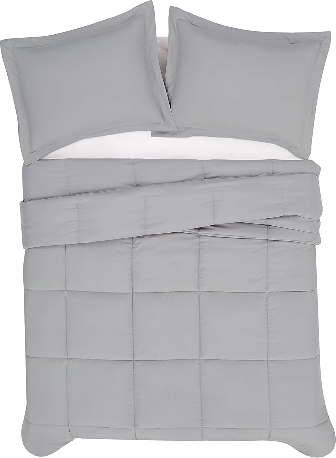 LONDON FOG Garment Washed Solid Comforter Set Grey Microfiber 2-Piece Twin XL Comforter Set, Solid Themed, Adult and Teen, Oeko-TEX Certified