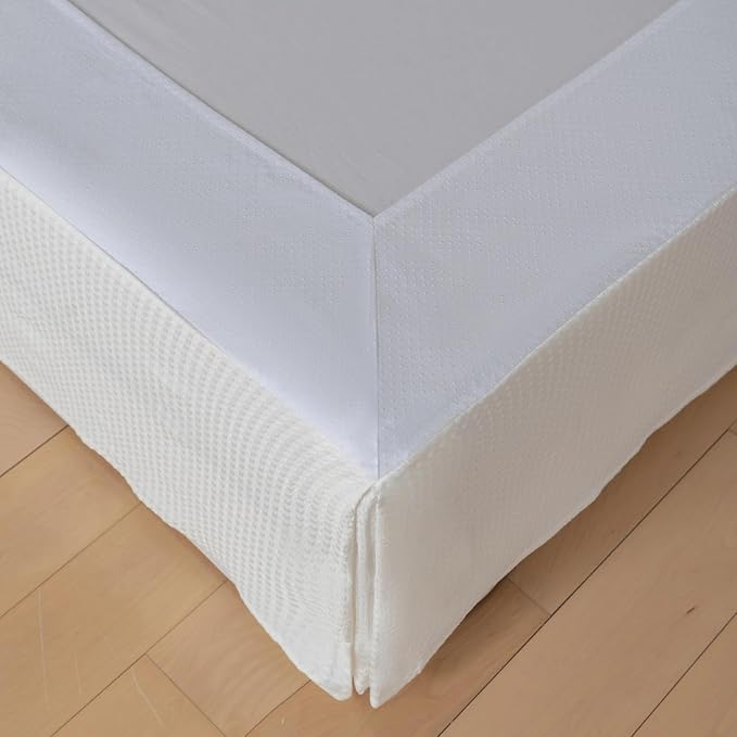 Full Bed Skirt, Wrap Around Bed Skirt with Pleated Corner, 18 Inch Drop Pleated Waffle Weave Bedskirts, Anti-Slip, Microfiber, Ivory, 18'' Full