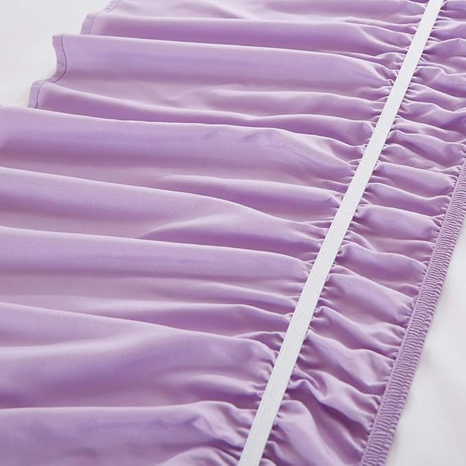MEILA Wrap Around Bed Skirt Three Fabric Sides Elastic Dust Ruffled 16 Inch Tailored Drop,Easy to Install Fade Resistant-Light Purple, Queen/King