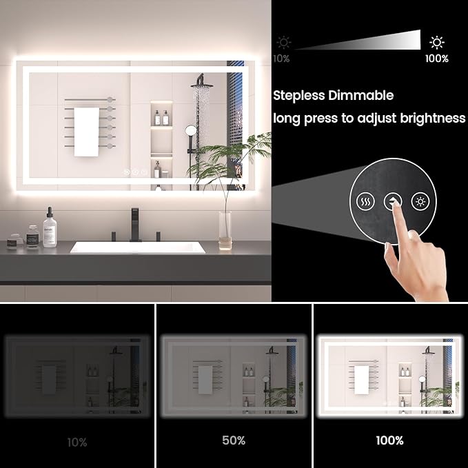 55X30 LED Bathroom Mirror with Lights, Anti-Fog, Backlit + Front Lit, Lighted Bathroom Vanity Mirror for Wall, Memory Function, Dimmable, Tempered Glass, Shatter-Proof, ETL Listed