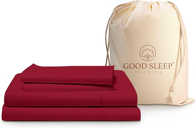 Good Sleep Bedding Twin Sheets Set - 100% Egyptian Cotton, Soft, 4 Pc, Hotel Quality, Deep Pocket, Burgundy