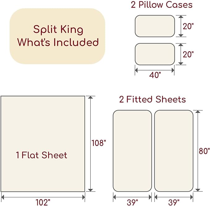 Mellanni Split King Sheets Set - 5 PC Iconic Collection Bedding - Hotel Luxury, Extra Soft, Cooling Bed Sheets - Wrinkle, Fade, Stain Resistant (Split King, Beige)