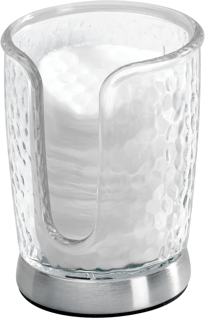 mDesign Plastic/Steel Compact Small Disposable Paper Cup Dispenser Storage Holder for Rinsing Cups on Bathroom Vanity Countertops - Rain Collection - Clear/Brushed
