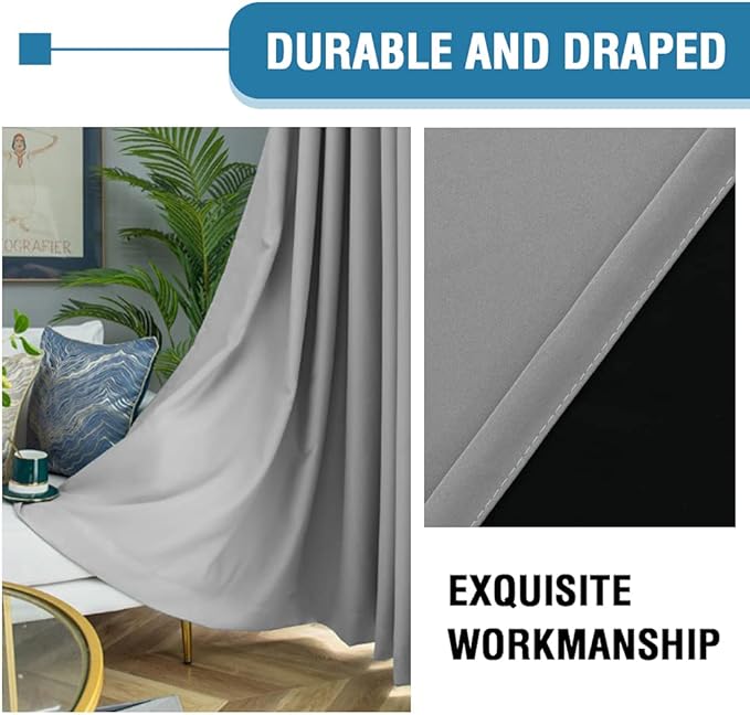 H.VERSAILTEX 100% Blackout Curtains for Bedroom Thermal Insulated Curtains & Drapes Blackout Curtains 63 Inches Long Rod Pocket Curtains for Living Room with Black Liner 2 Panels Set, Dove Gray