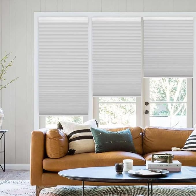 MYshade 1.5-Inch Cellular Cordless Light Filtering Shades,Thermal Insulating Noise Reducing Waterproof Blinds,Honeycomb Window Treatments for Indoor Light Control (Grey-24 W x 50" H)