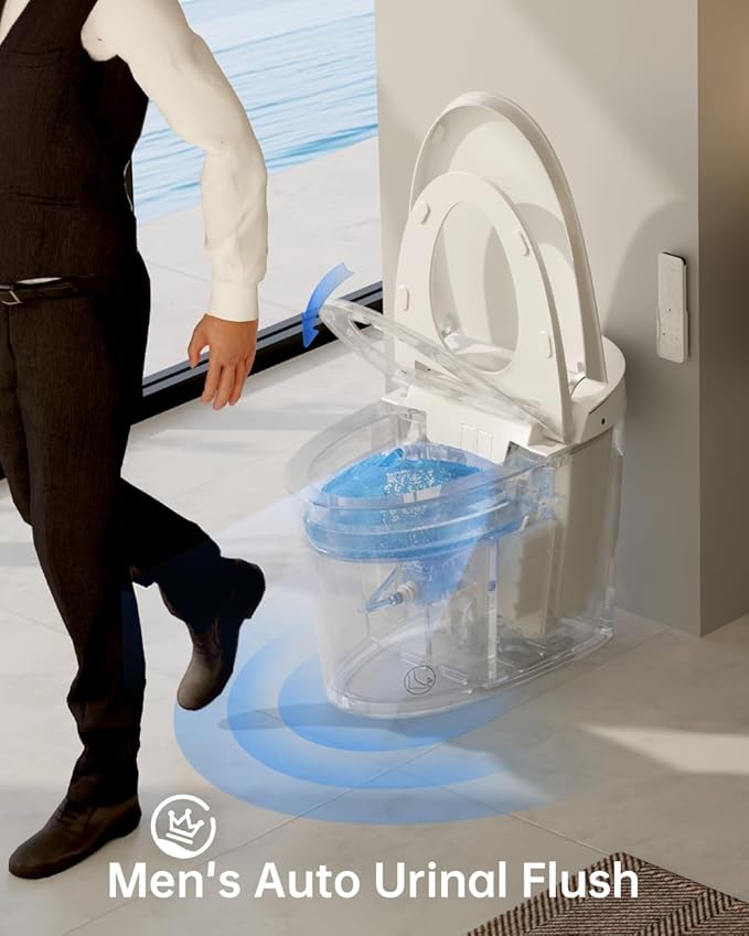 EPLO Smart Toilet Bidet,Auto Open Close,Foam Shiled,1000 Gram MaP Flush Score,Men's Auto Urinal Flush,Moving Dryer,ADA Comfort Chair Height,Heated Seat,Elongated Toilet with Tank Built in E18MAX