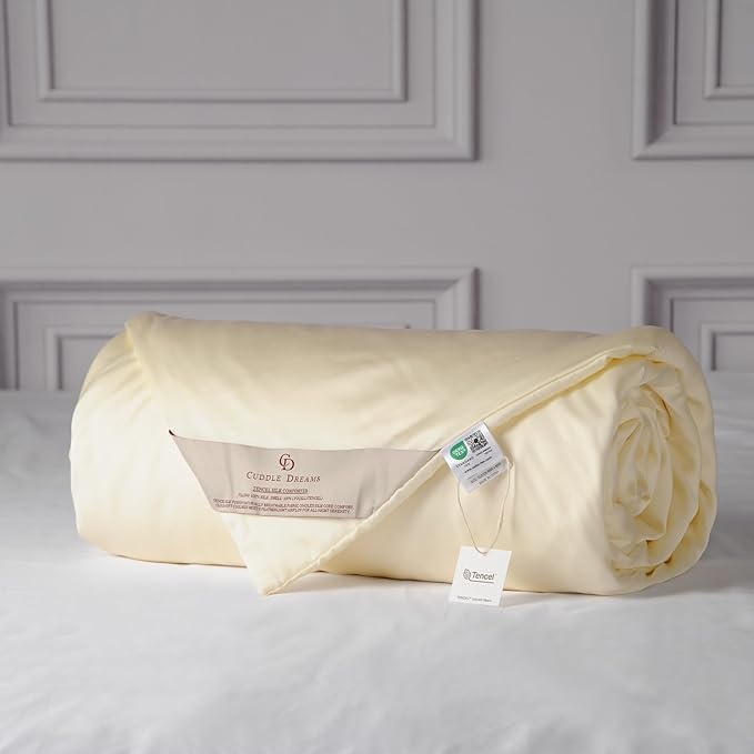CUDDLE DREAMS Lightweight Silk Filled Comforter for Summer, Detachable Tencel Duvet Cover for Easy Care, Naturally Breathable (Ivory, Twin)
