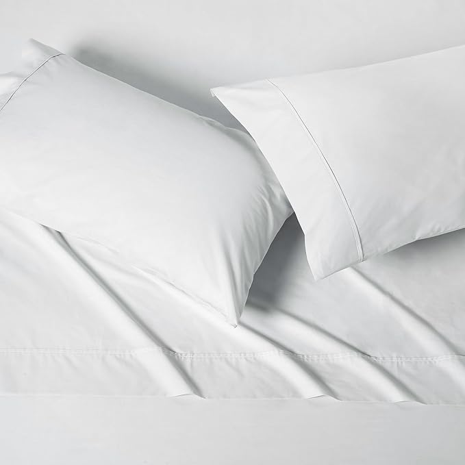 Amazon Basics Soft Organic Cotton Sheet Set with 2-Pieces Pillowcase, White, Queen