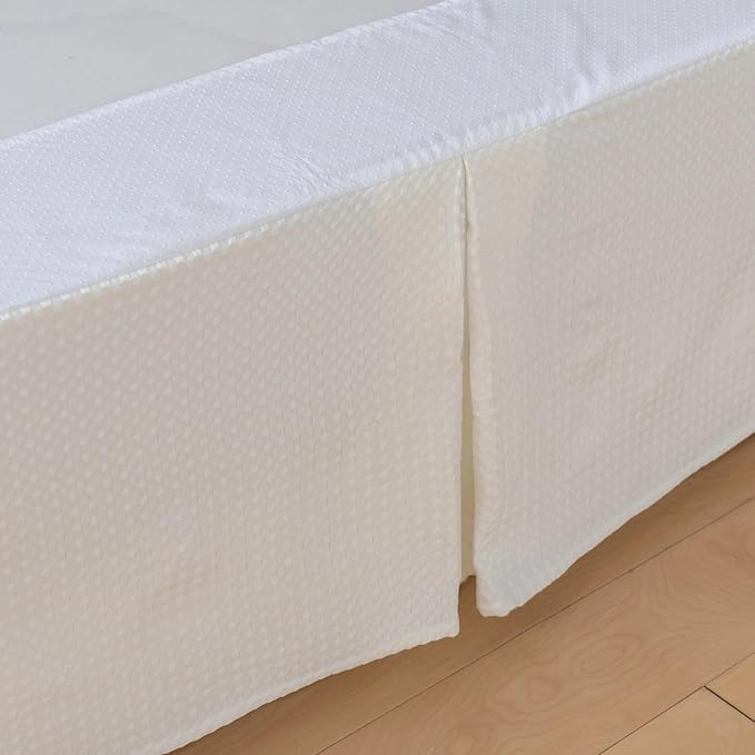 Full Bed Skirt, Wrap Around Bed Skirt with Pleated Corner, 14 Inch Drop Pleated Waffle Weave Bedskirts, Anti-Slip, Microfiber, Ivory, 14'' Full