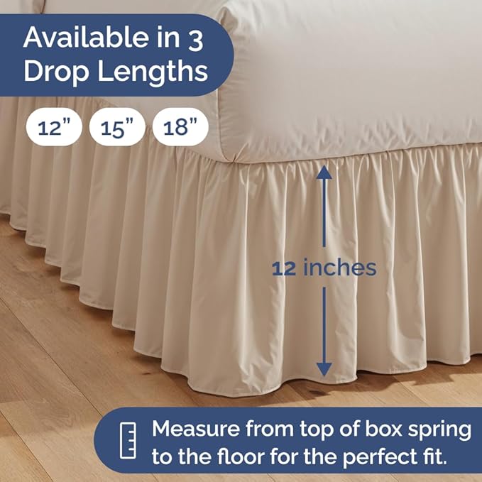 Bedskirt King Size Ruffle - 12 inch Drop Dust Ruffle Bed Skirt with Platform - Ultra-Soft, Easy Fit, Premium Hotel Quality - Wrinkle, Fade & Shrink Resistant - for Women, Men, Kids and Teens - Cream