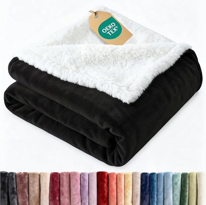 Sherpa Fleece Blanket Twin Size - Reversible Sherpa Fleece Twin Blanket - Super Soft Double Sided for Bed, Sofa, Couch - Thick, Warm, Fuzzy and Plush - Luxurious Bedding for Winter - Black, 60" x 80"