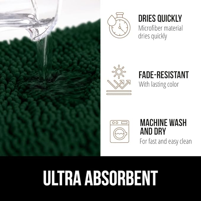 GORILLA GRIP Bathroom Rug Sets, Soft Chenille 2 Piece Area Rugs Set, Toilet Base Mat and 30x20 Carpet, Absorbent Microfiber Washable Mats Dry Quickly, Home Décor and Bath Room Accessories, Hunter