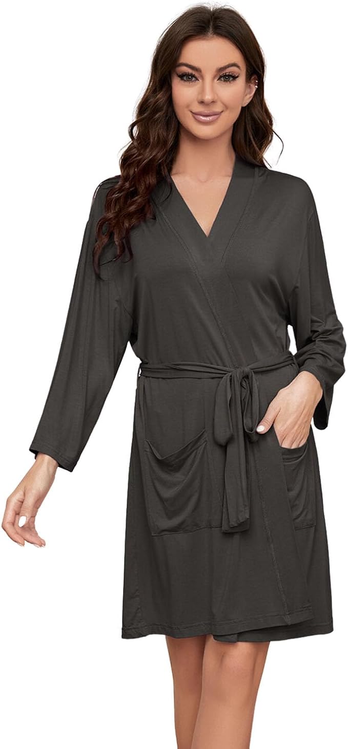 HEARTNICE Robes for Women Lightweight Short Knit Kimono Knee Length Bathrobe for Womens Soft 3/4 Sleeves Summer Sleepwear