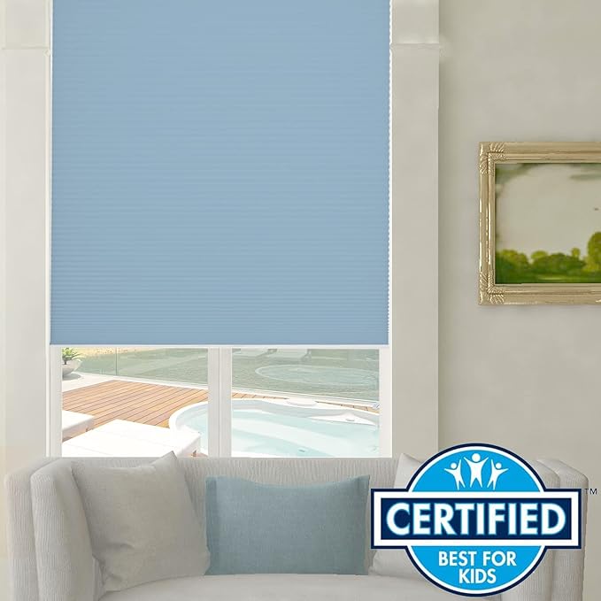 Persilux Light Filtering Cellular Window Shades Cordless Shades Bottom up UV Protection Room Darkening Honeycomb Blinds for Windows, Home and French Doors, Blue, 36" W x 38" H