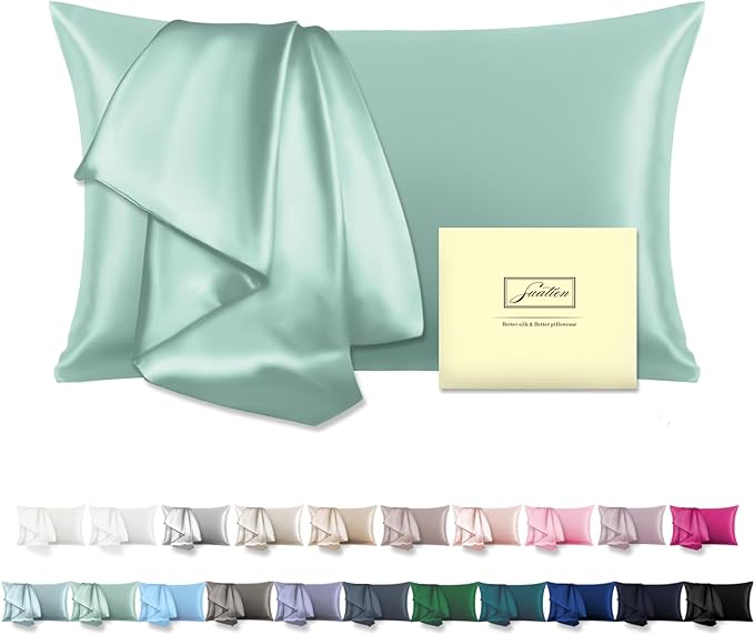 SUATIEN Mulberry Silk Pillow Cases Standard Size Silk Pillowcase for Hair and Skin with Zipper Soft Breathable Smooth Cooling Silk Pillow Case for Sleeping,Gifts for Women (Sage Green,20"X 26",1Pcs)