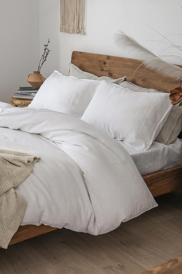 XZ XIFA White Linen Duvet Cover California King, 100% Washed French Flax Linen Bedding Set with Zipper Closure, Cooling & Textured Bed Sets for Hot Sleepers(1 Duvet Cover, 2 Pillowcases)