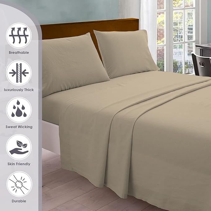 Pizuna Pure 100% Cotton Queen Size Sheets, 800 Thread Count Long Staple Cotton Crisp Sateen Queen with 15inch Deep Pocket (Combed Simply Taupe Cotton Sheets)