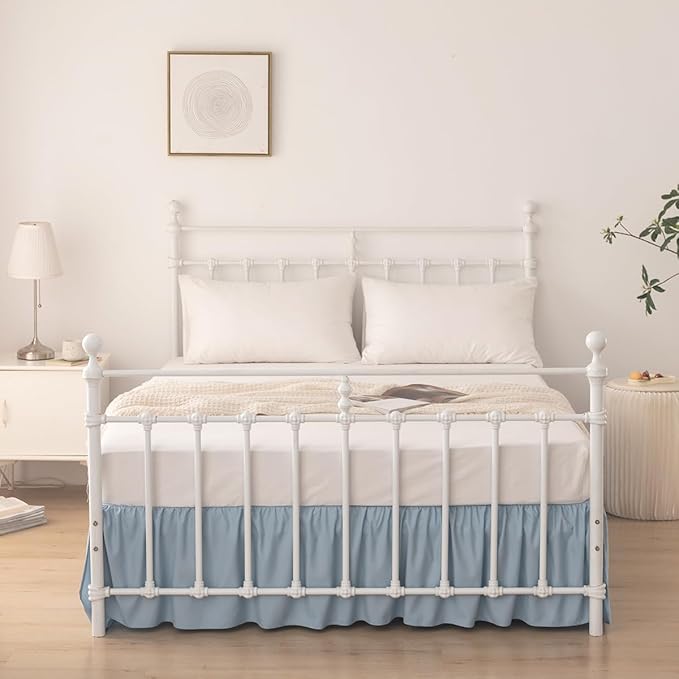 Bed Skirt King Size Ruffled Bed Skirt with Split Corners, 14 Inch Drop Dust Ruffle Bed Skirts with Platform, Gathered Style, 100% Microfiber, Grayish Blue