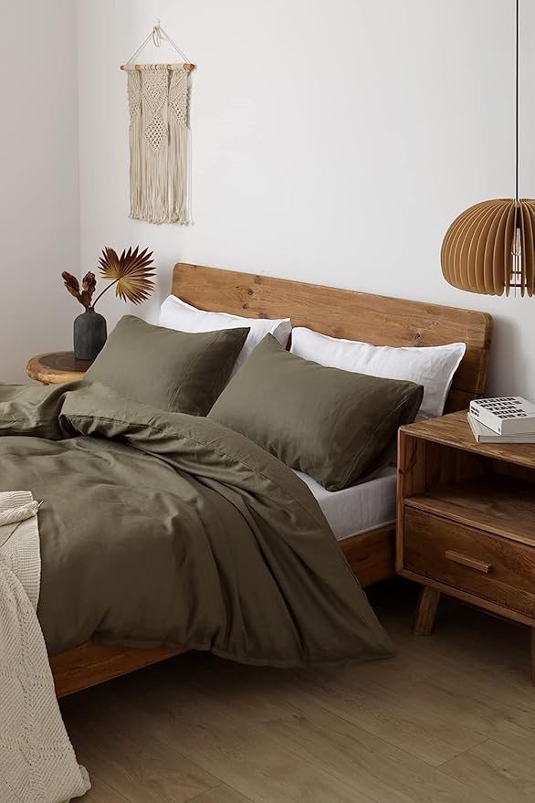 XZ XIFA Olive Green Linen Duvet Cover Full, 100% Washed French Flax Linen Bedding Set with Zipper Closure, Cooling & Textured Bed Sets for Hot Sleepers(1 Duvet Cover, 2 Pillowcases)