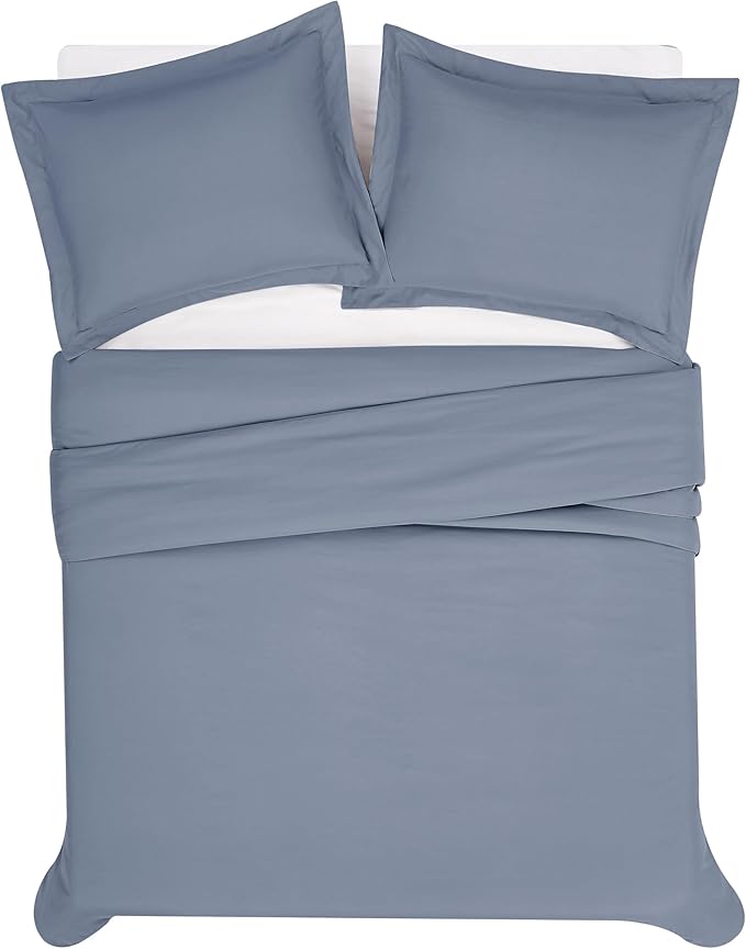 LONDON FOG Garment Washed Solid Duvet Set Blue Microfiber 3-Piece King Duvet Set, Solid Themed, Adult and Teen, Oeko-TEX Certified