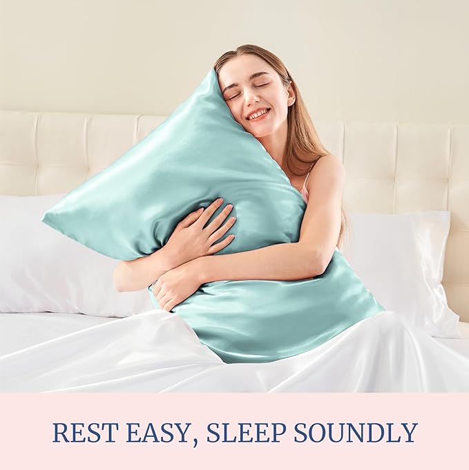 BEDELITE Satin Pillowcase for Hair and Skin, Super Soft and Cooling Similar to Silk Pillow Cases 2 Pack with Envelope Closure, Gift for Women Men(20"x26" Standard Size, Blue Grey)