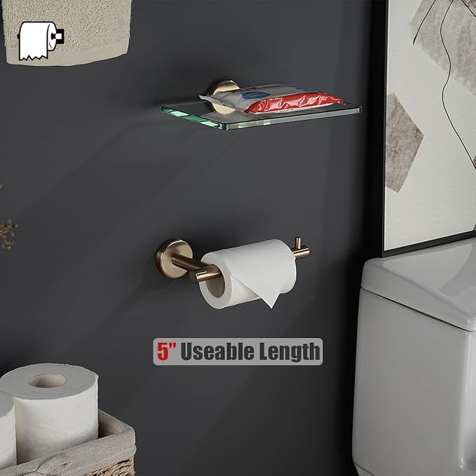 JQK Champagne Bronze Toilet Paper Holder, 5 Inch Tissue Paper Dispenser for Bathroom, 304 Stainless Steel Thick 0.8mm Wall Mount, TPH100-CB
