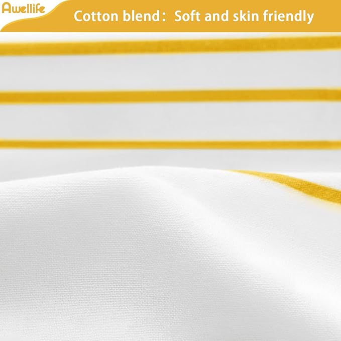 Awellife Boho Yellow Shower Curtain for Bathroom Farmhouse Cotton Stripe Tassel Shower Curtain Natural Texture 96" L x 72" W