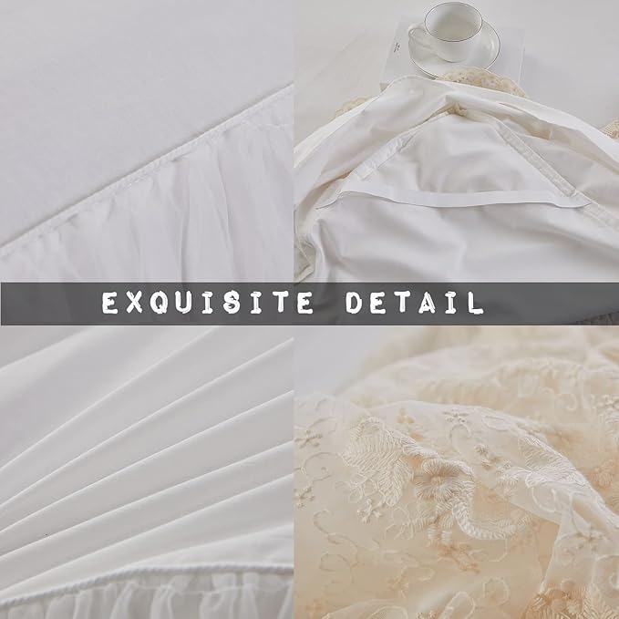Brandream Lace Bed Skirt Queen Size Cream White 18 Inch Drop Romantic Dust Ruffle Split Corners Bed Sheets Cover Excellent Quality