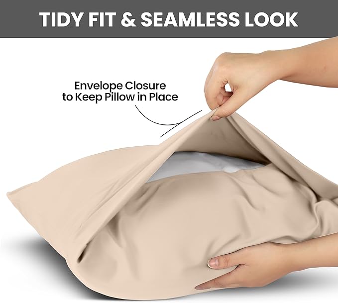 Pillow Covers by Utopia Bedding - Standard Size 2-Pack – Soft Brushed Microfiber – Perfect for Hospitals, Hotels, Guest Rooms – Oeko-TEX Certified, 20x26 Inches (Beige)