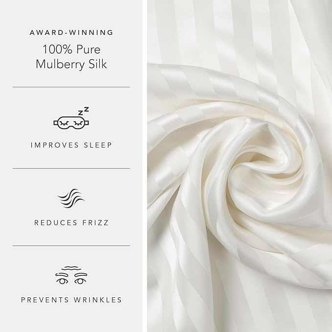 Fishers Finery 25mm 100% Pure Mulberry Silk Pillowcase (White Stripe King)