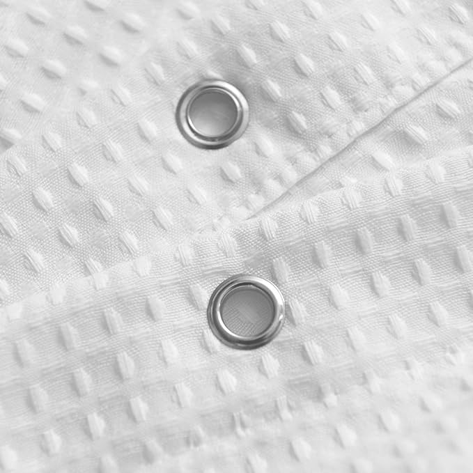 Extra Long Shower Curtain with 86 inch Height, Fabric, Waffle Weave, Hotel Luxury Spa, Water Repellent, Machine Washable, 230 GSM Heavyweight, White Pique Pattern Decorative Bathroom Curtain