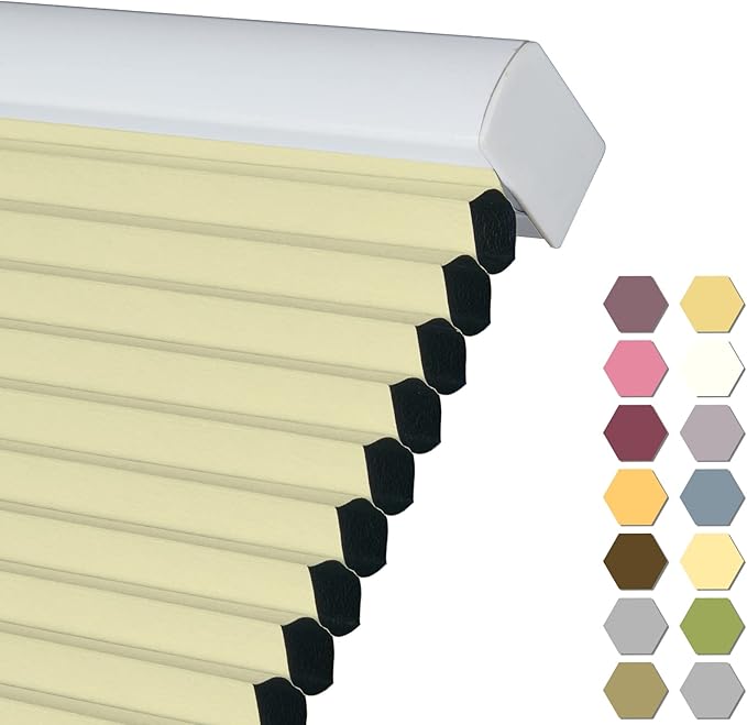 Persilux 100% Blackout Cordless Cellular Shades & Blinds Honeycomb Blinds Bottom up Thermal Insulated Window Shades for Home, Windows and Kitchen, Cream, 62" W x 48" H