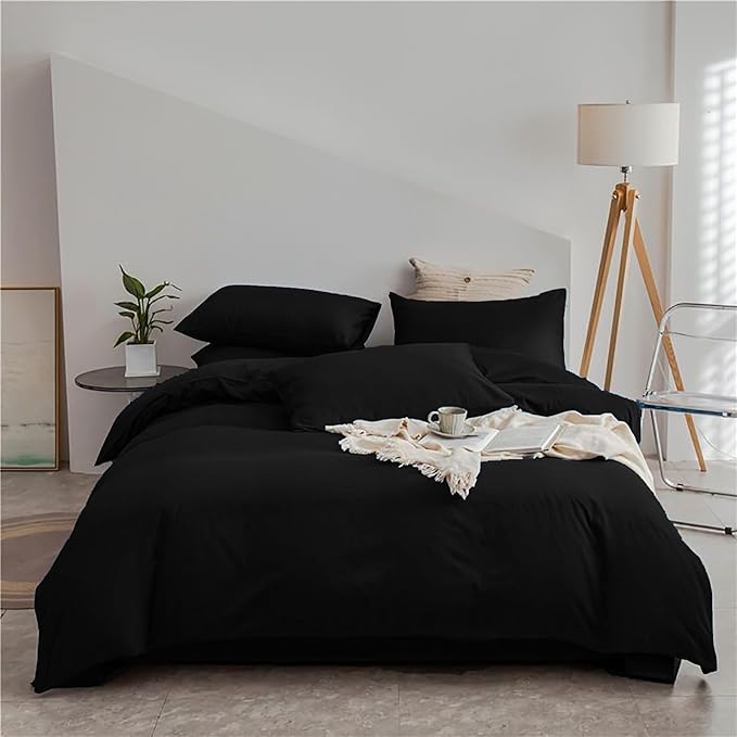 Cottonight Black Comforter Set Queen Men All Black Bedding Set Blanket Quilts Soft Breathable Pure Dark Color Lightweight Bedding Comforter Queen Size Adults Teens