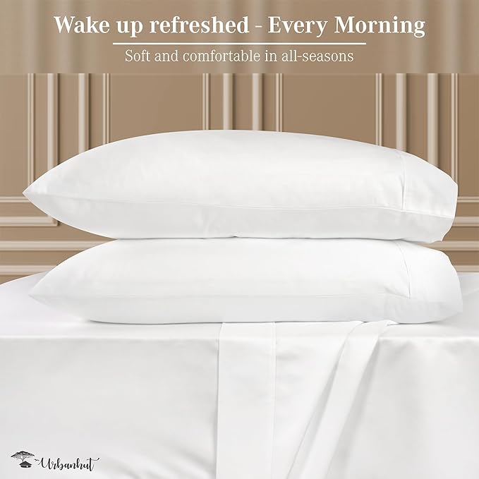 URBANHUT 1000 Thread Count Queen Sheet Set, Egyptian Cotton Sheets Queen Size, Hotel-Style Luxury Bedsheets, Fits up to 16" Deep Pocket Mattress, 4 Pc Soft & Breathable, Sateen Weave - White