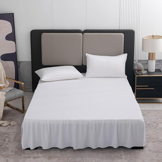 TSUTOMI Bed Skirt Twin Size Ruffled Bed Skirt with Split Corners, 14 Inch Drop Dust Ruffle Bed Skirts with Platform, Gathered Style, 100% Microfiber, White